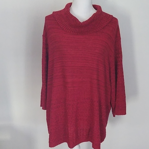 Catherines Sweaters - Catherine's Red Shimmery Cowl Neck Sweater